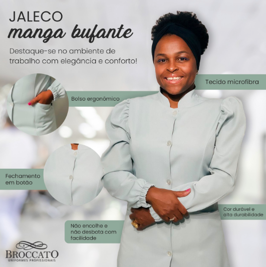 Jaleco Feminino Botões e Manga Longa Bufante