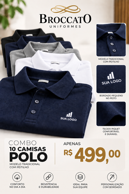 Combo 10 Camisas Polo personalizada no peito por R$ 499,00 * Promoção *