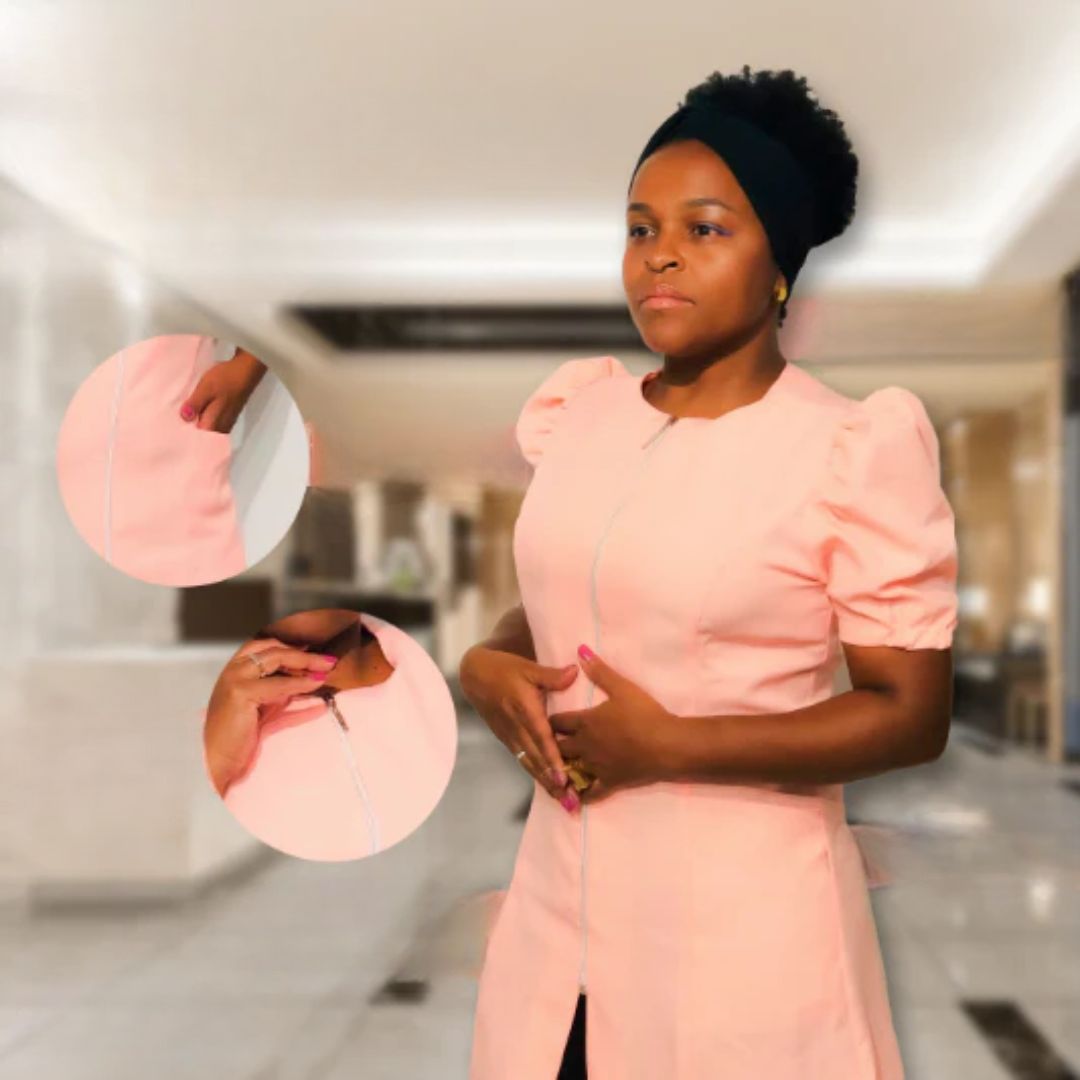 Jaleco Feminino Ziper e Manga Curta Bufante