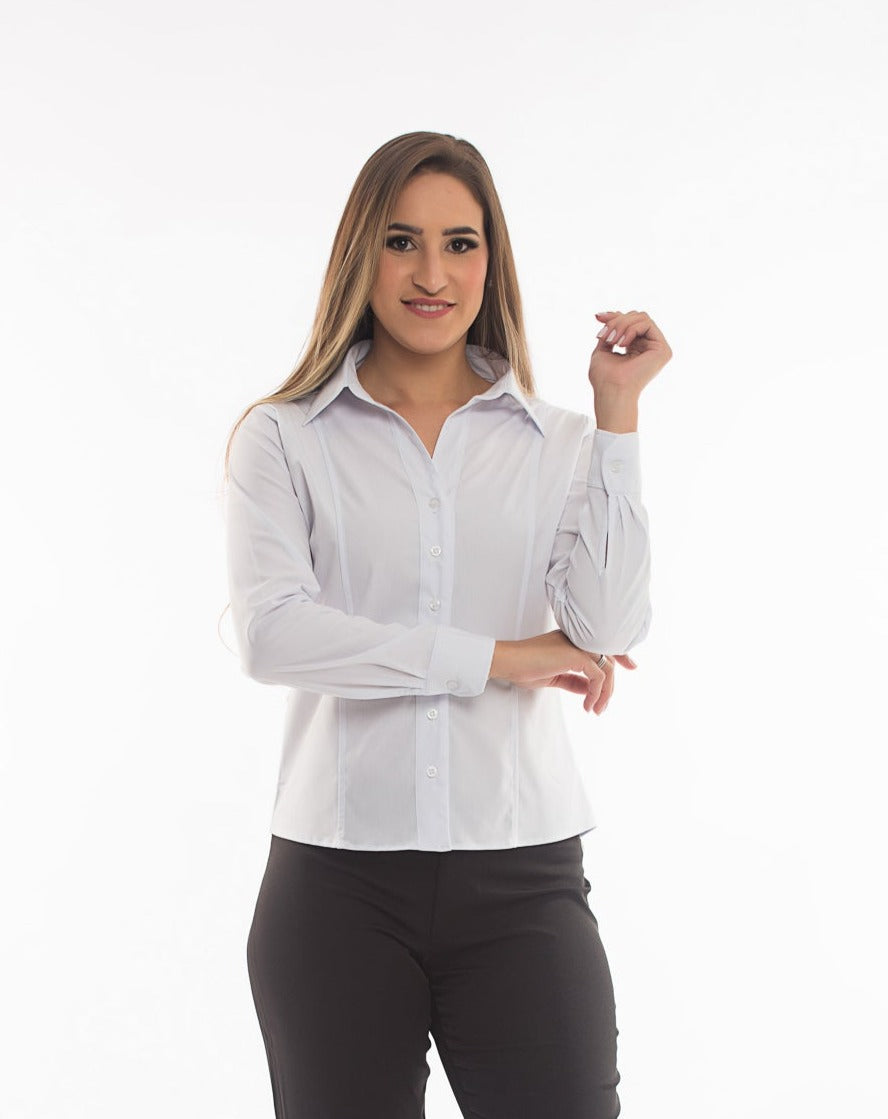 Camisa Social Feminina Decote V – Manga Longa